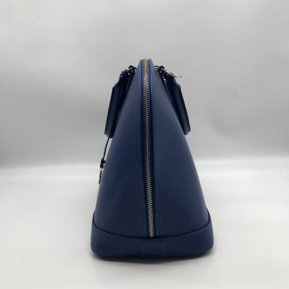 Pulicati Blue Leather Large Dome Convertible Satchel  Bag - Picture 4 of 10